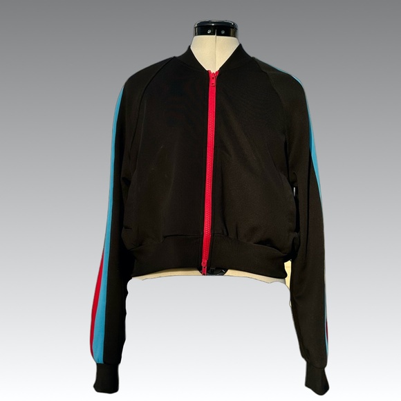 FASHION NOVA Track Jacket Crop Stripe Black Red Blue Y2K Street Small S - Picture 1 of 7